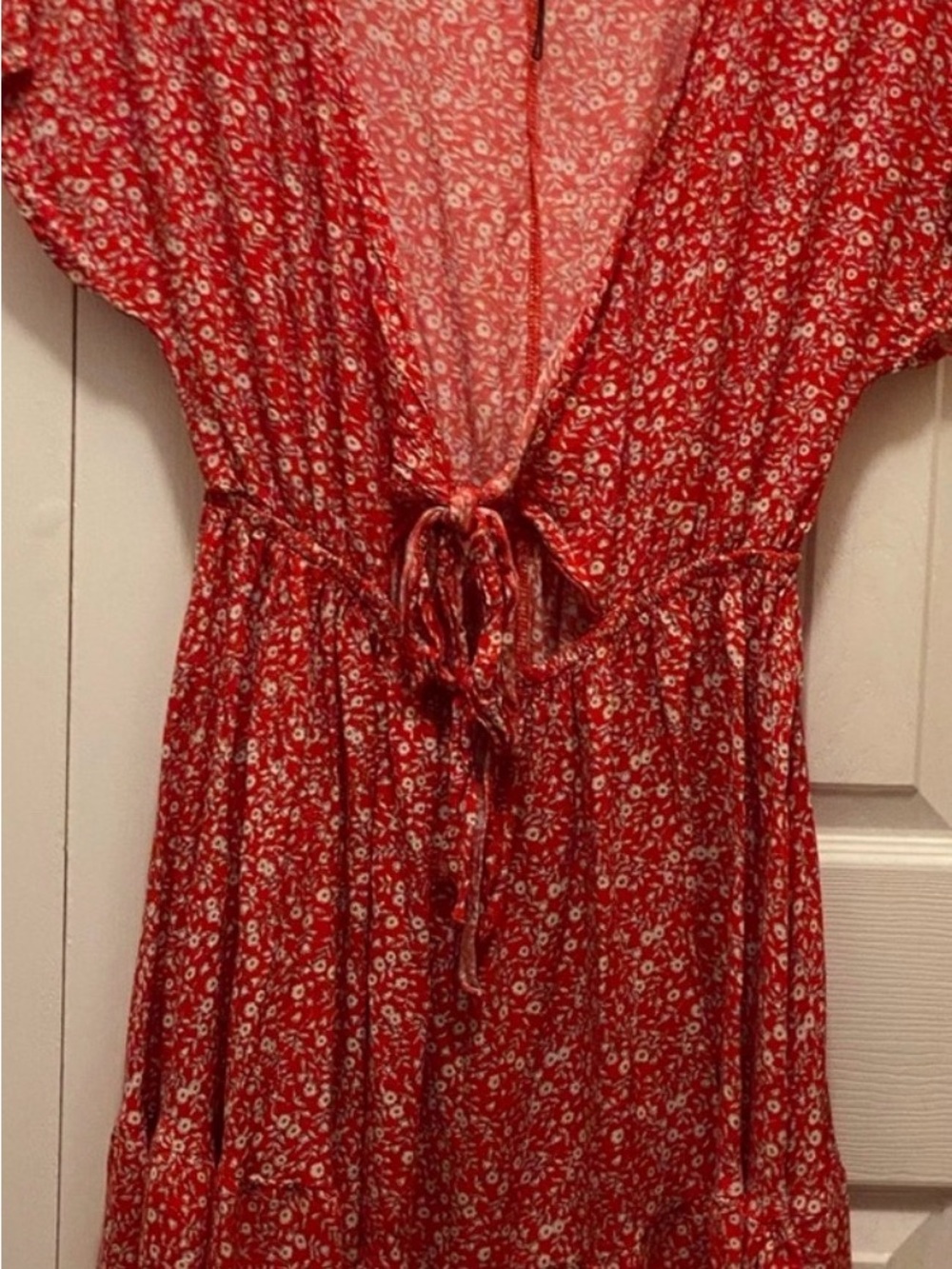 Zaful Red Floral tie front summer Dress
